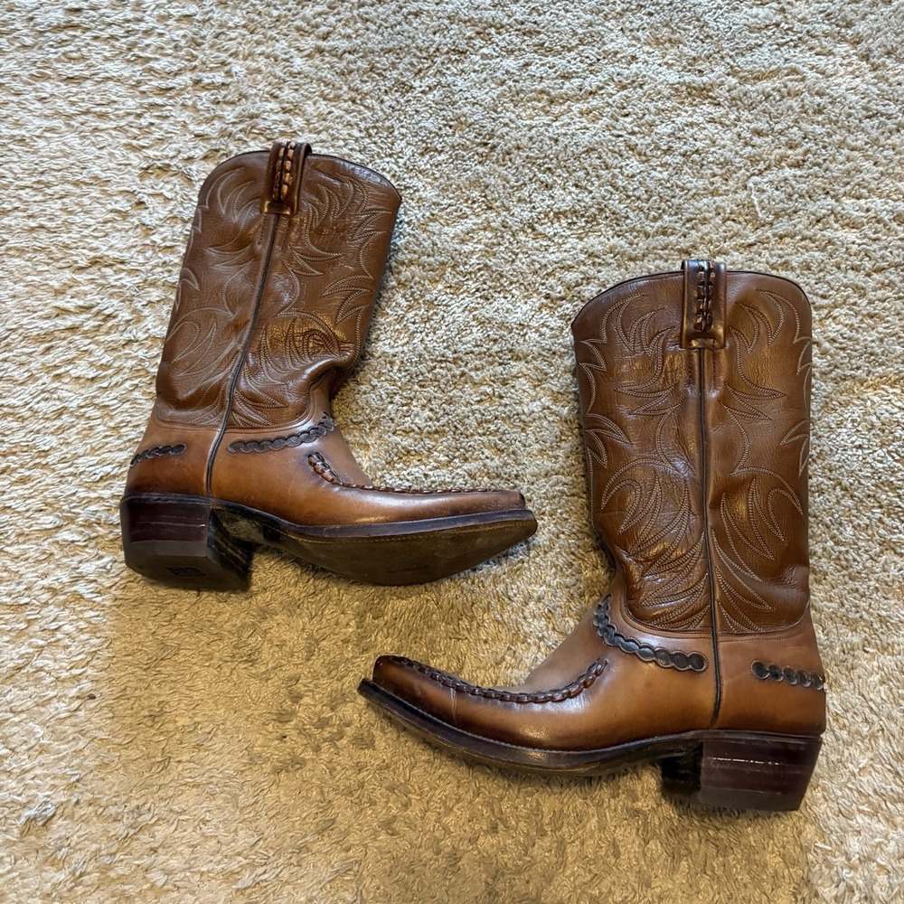 Dan Post Vintage Brown Leather Western Cowboy Boots Mens Sz 7.5 D